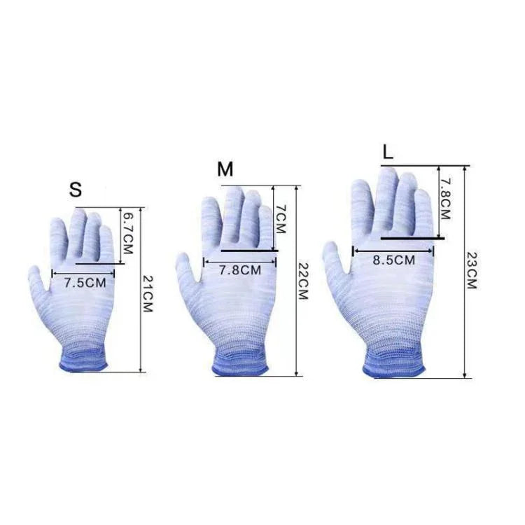 10 paires de gants de protection antistatiques en PU rayé avec paume enduite, livraison couleur aléatoire, S, M, L