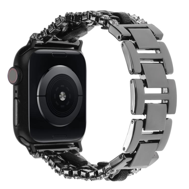 Bracelet de montre en cuir végétalien serti de diamants, pour Apple Watch 46mm / 49mm / 45mm / 44mm, pour Apple Watch 42mm / 41mm / 40mm / 38mm