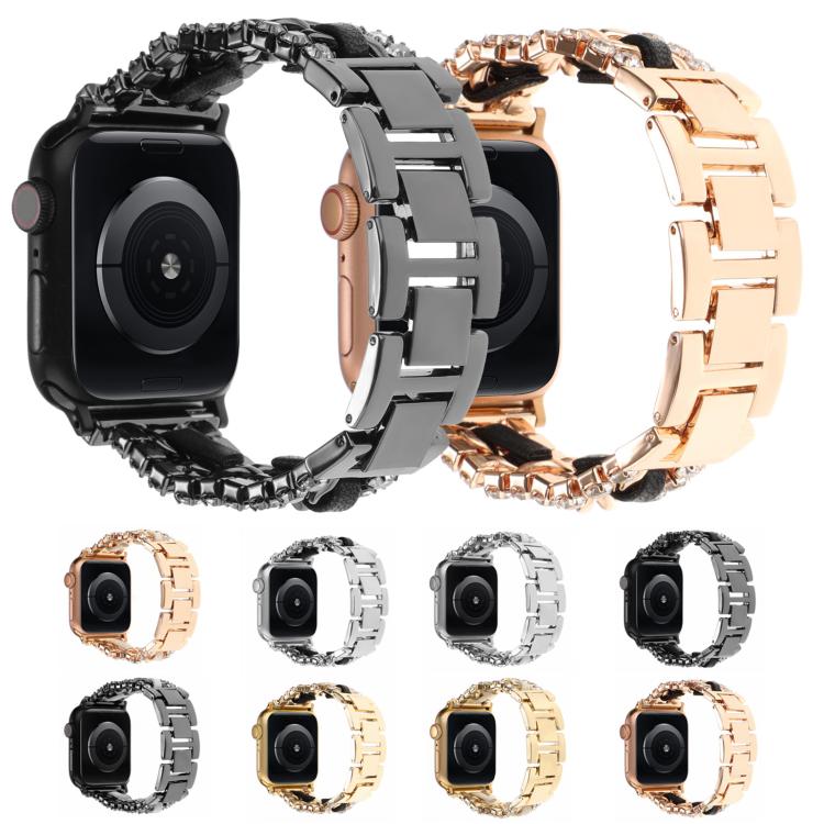 Bracelet de montre en cuir végétalien serti de diamants, pour Apple Watch 46mm / 49mm / 45mm / 44mm, pour Apple Watch 42mm / 41mm / 40mm / 38mm