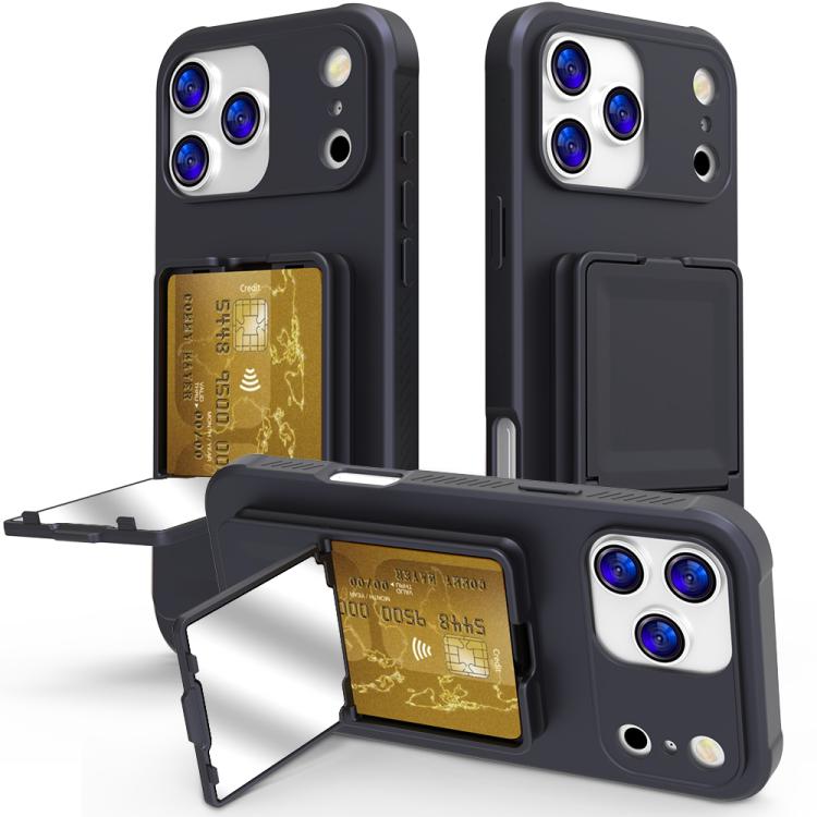 Coque de téléphone avec porte-cartes miroir caché en TPU toucher doux et béquille, pour iPhone 17 Pro Max, pour iPhone 17 Pro, pour iPhone 17, pour iPhone Air