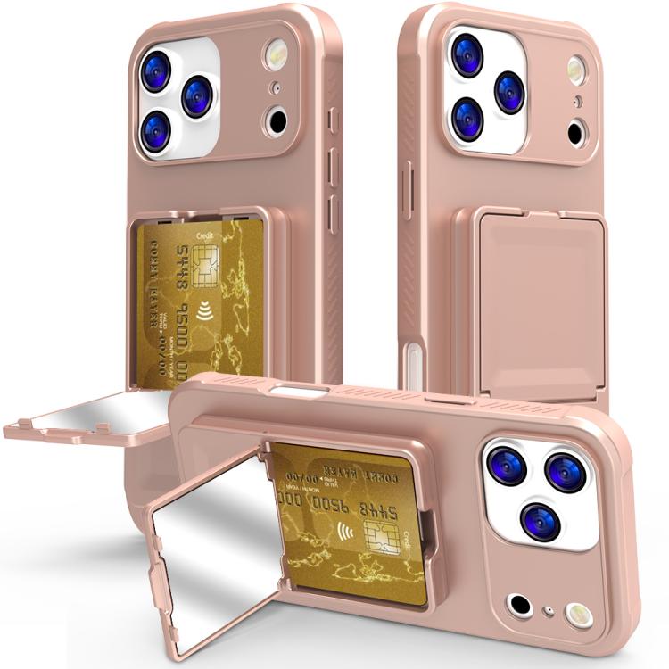 Coque de téléphone avec porte-cartes miroir caché en TPU toucher doux et béquille, pour iPhone 17 Pro Max, pour iPhone 17 Pro, pour iPhone 17, pour iPhone Air