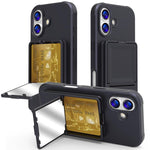 Coque de téléphone avec porte-cartes miroir caché en TPU toucher doux et béquille, pour iPhone 17 Pro Max, pour iPhone 17 Pro, pour iPhone 17, pour iPhone Air