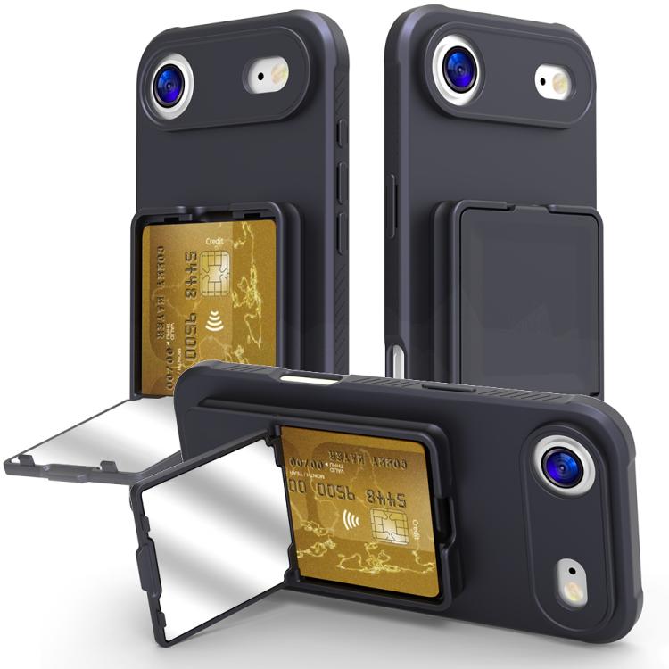 Coque de téléphone avec porte-cartes miroir caché en TPU toucher doux et béquille, pour iPhone 17 Pro Max, pour iPhone 17 Pro, pour iPhone 17, pour iPhone Air