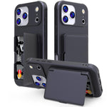 Étui de téléphone avec sac à cartes miroir caché horizontal en TPU hybride PC toucher peau, pour iPhone 17 Pro Max, pour iPhone 17 Pro, pour iPhone 17, pour iPhone Air