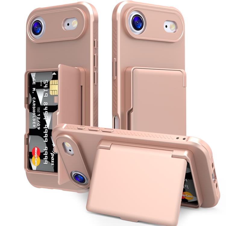 Étui de téléphone avec sac à cartes miroir caché horizontal en TPU hybride PC toucher peau, pour iPhone 17 Pro Max, pour iPhone 17 Pro, pour iPhone 17, pour iPhone Air