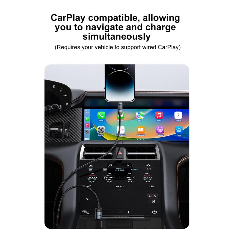 Câble de données de charge Yesido CA201 27W Type-C vers 8 broches avec écran OLED, Type-C vers 8 broches