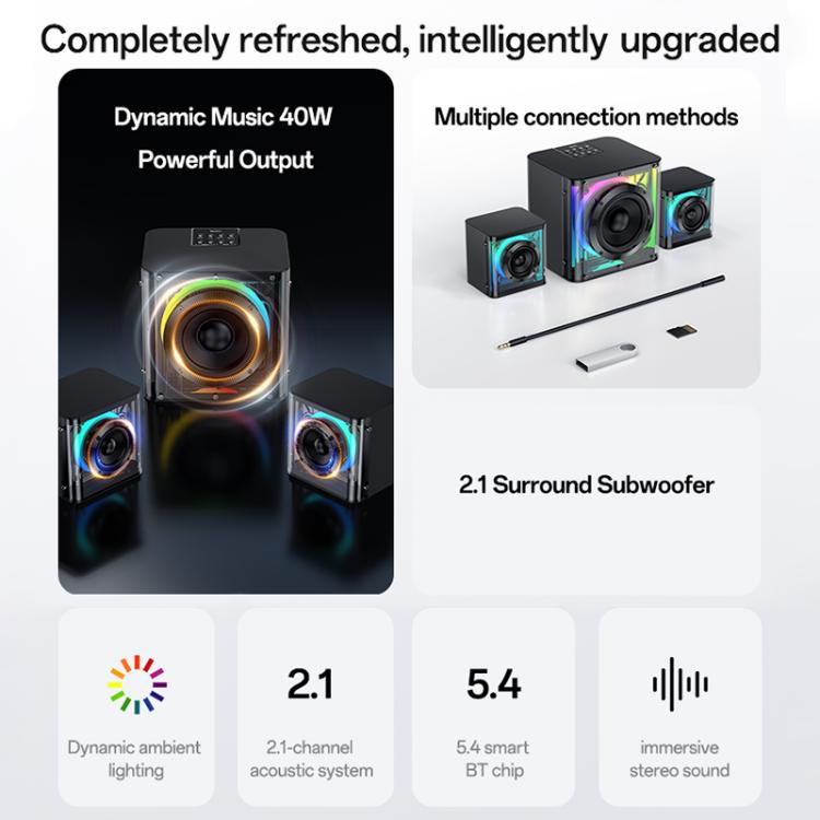 Enceinte Bluetooth RGB colorée 2.1 canaux 40W avec subwoofer Yesido YSW41, YSW41