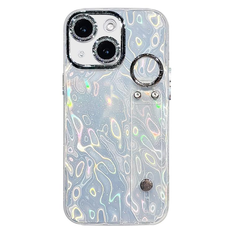 Coque de téléphone TPU avec support bracelet texture plissée plaquée et film pour lentille, pour iPhone 13