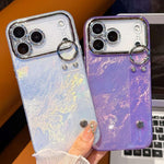 Coque de téléphone TPU avec support bracelet texture plissée plaquée et film pour lentille, pour iPhone 13