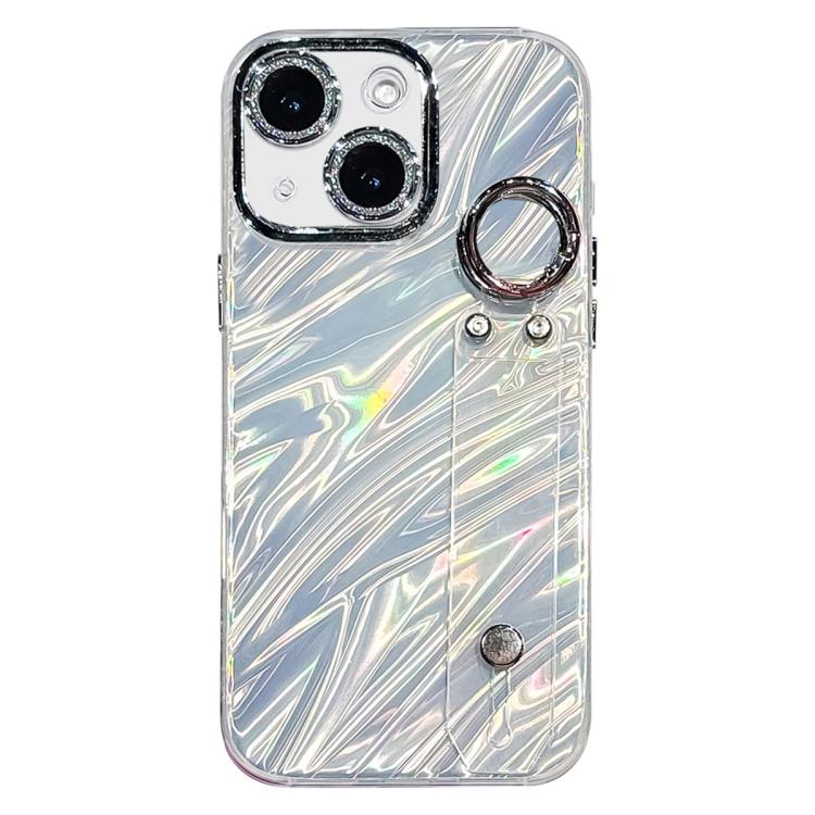 Coque de téléphone TPU avec support bracelet texture ondulée plaquée et film pour lentille, pour iPhone 13