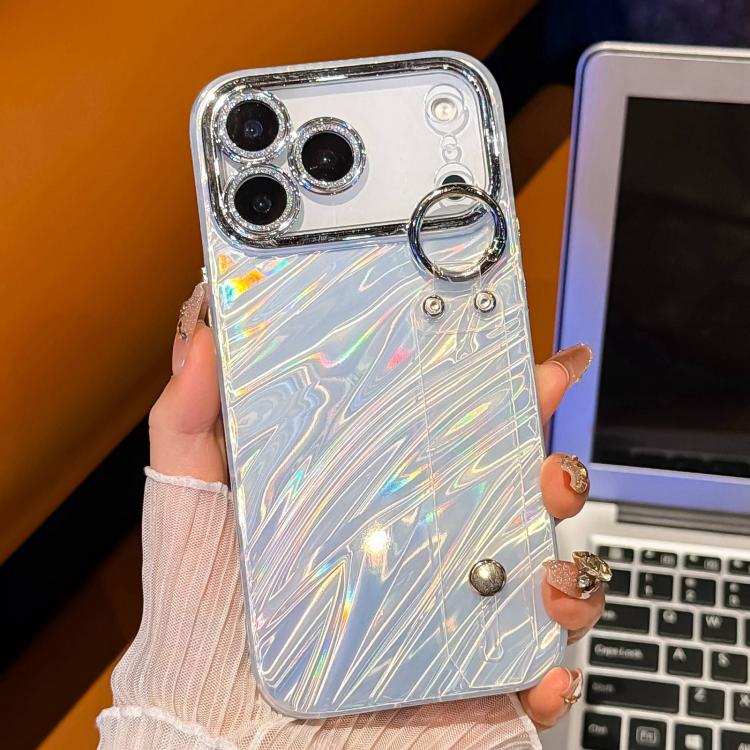 Coque de téléphone TPU avec support bracelet texture ondulée plaquée et film pour lentille, pour iPhone 13