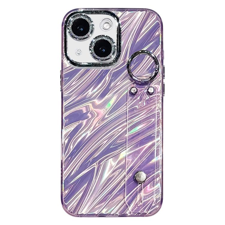 Coque de téléphone TPU avec support bracelet texture ondulée plaquée et film pour lentille, pour iPhone 13