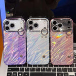 Coque de téléphone TPU avec support bracelet texture ondulée plaquée et film pour lentille, pour iPhone 13