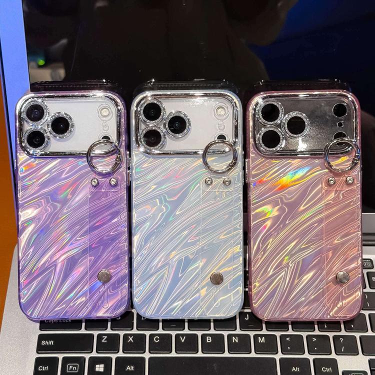 Coque de téléphone TPU avec support bracelet texture ondulée plaquée et film pour lentille, pour iPhone 13