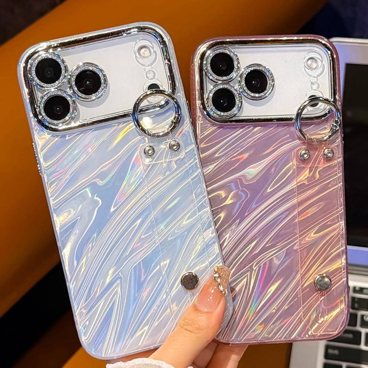 Coque de téléphone TPU avec support bracelet texture ondulée plaquée et film pour lentille, pour iPhone 13