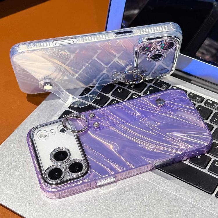Coque de téléphone TPU avec support bracelet texture ondulée plaquée et film pour lentille, pour iPhone 13