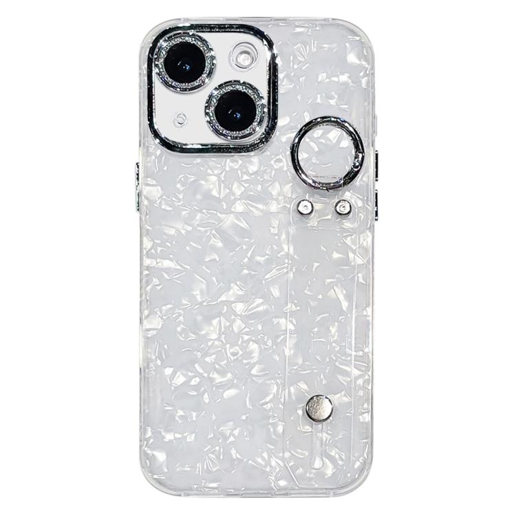 Coque de téléphone TPU avec support bracelet texture coquillage plaquée et film pour lentille, pour iPhone 13