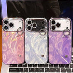 Coque de téléphone TPU avec support bracelet texture gaze de plumes plaquée et film pour lentille, pour iPhone 13