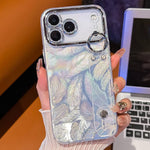 Coque de téléphone TPU avec support bracelet texture plume plaquée et film pour lentille, pour iPhone 13