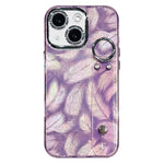 Coque de téléphone TPU avec support bracelet texture plume plaquée et film pour lentille, pour iPhone 13