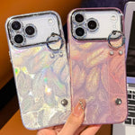 Coque de téléphone TPU avec support bracelet texture plume plaquée et film pour lentille, pour iPhone 13