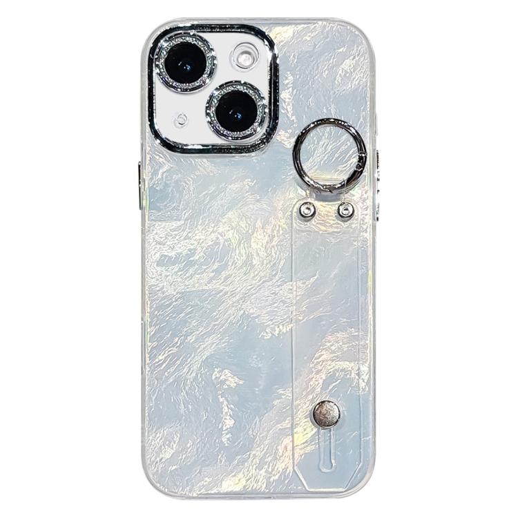 Coque de téléphone TPU avec support bracelet texture métallique type feuille plaquée et film pour lentille, pour iPhone 13