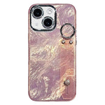 Coque de téléphone TPU avec support bracelet texture métallique type feuille plaquée et film pour lentille, pour iPhone 13