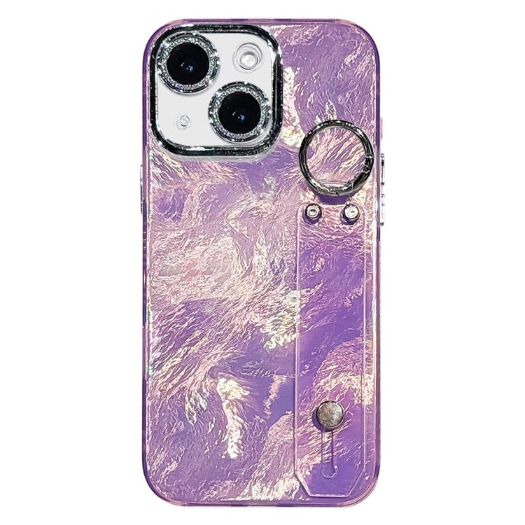 Coque de téléphone TPU avec support bracelet texture métallique type feuille plaquée et film pour lentille, pour iPhone 13