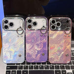Coque de téléphone TPU avec support bracelet texture métallique type feuille plaquée et film pour lentille, pour iPhone 13