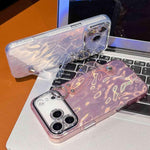 Coque de téléphone TPU avec support bracelet texture métallique type feuille plaquée et film pour lentille, pour iPhone 13
