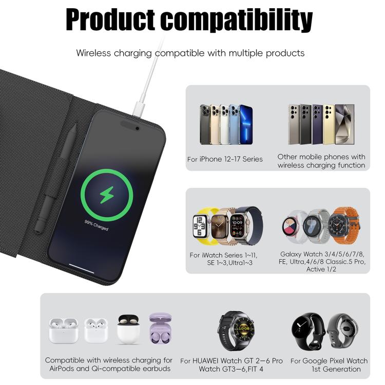Tapis de souris chargeur sans fil magnétique pliable multifonctionnel U39 15W
