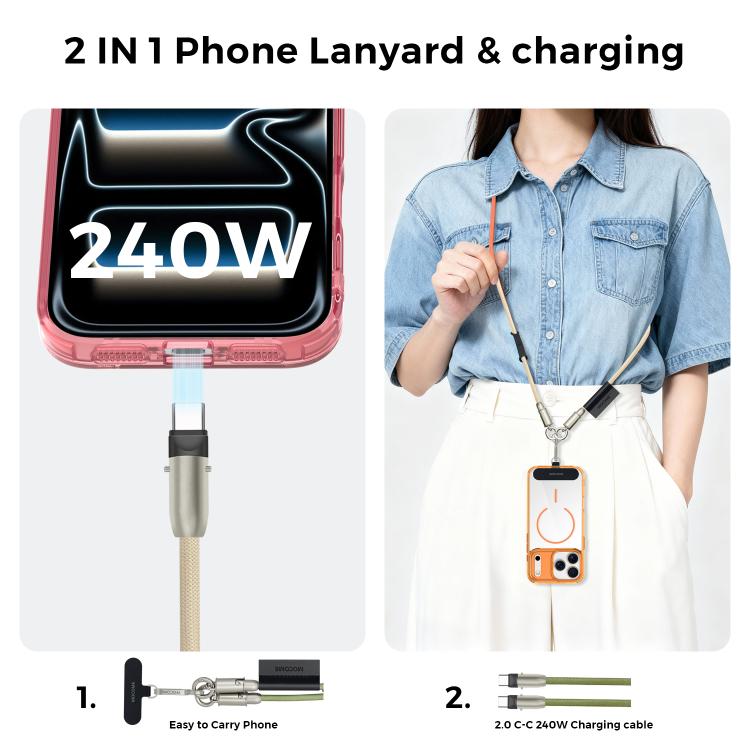 Câble de charge multifonctionnel MOCOME W3 Type-C vers Type-C, cordon de téléphone réglable en bandoulière