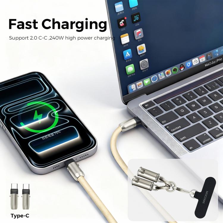 Câble de charge multifonctionnel MOCOME W3 Type-C vers Type-C, cordon de téléphone réglable en bandoulière
