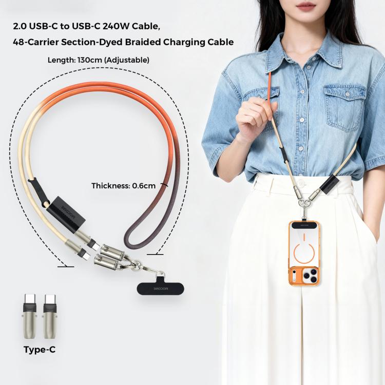 Câble de charge multifonctionnel MOCOME W3 Type-C vers Type-C, cordon de téléphone réglable en bandoulière