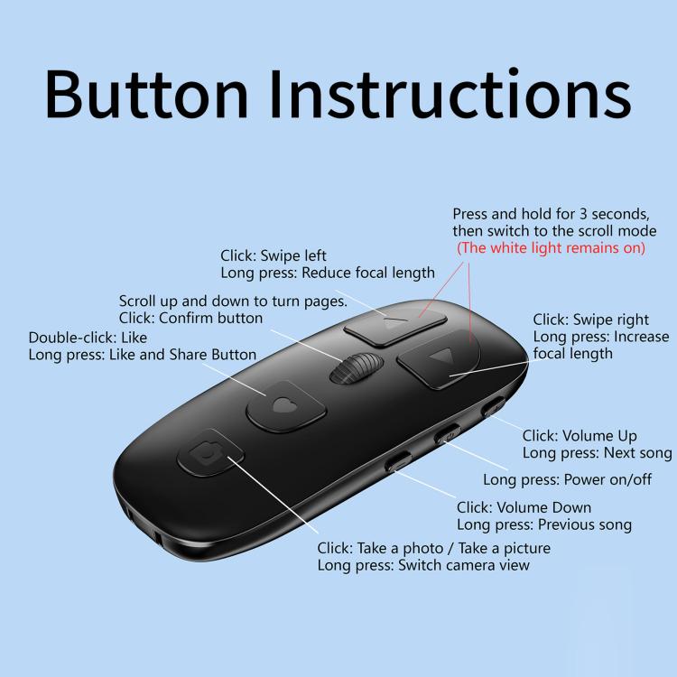 Télécommande Bluetooth multifonctionnelle KR-06 pour téléphone avec molette de défilement