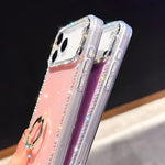 Rhinestone Ring Holder Dual-side IMD PC Hybrid TPU Phone Case, For iPhone 13