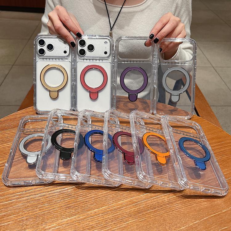 Étui de téléphone magnétique transparent avec support métallique pivotant, Pour iPhone 17 Pro Max, Pour iPhone 17 Pro