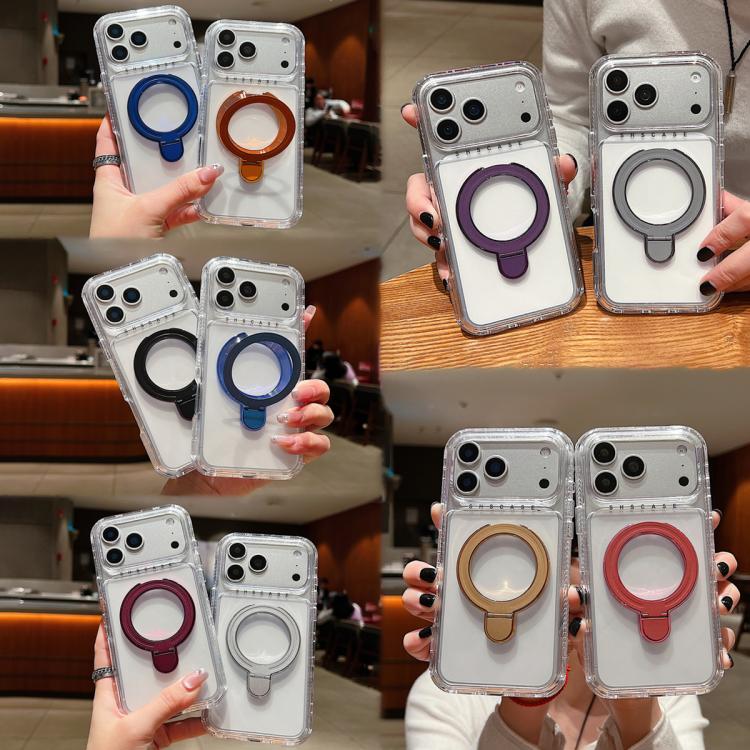 Étui de téléphone magnétique transparent avec support métallique pivotant, Pour iPhone 17 Pro Max, Pour iPhone 17 Pro