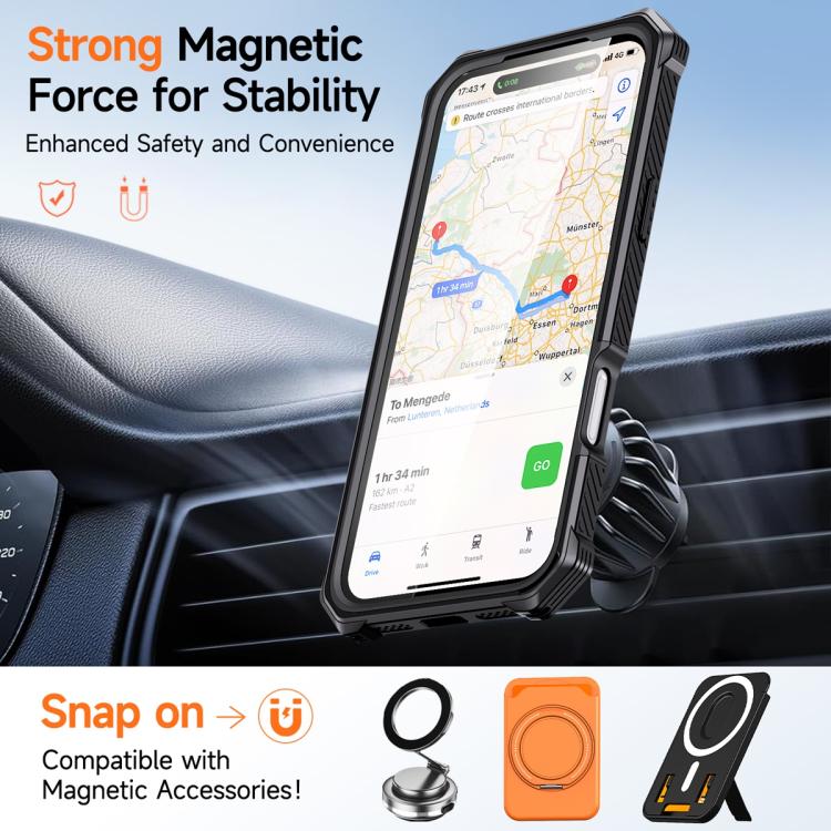 Étui de téléphone antichoc magnétique avec support métallique caché, Pour iPhone 17 Pro Max, Pour iPhone 17 Pro, Pour iPhone 17, Pour iPhone Air, Pour iPhone 16 Pro Max, Pour iPhone 16 Pro, Pour iPhone 16 Plus, Pour iPhone 16