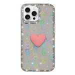 Coque de téléphone Cœur d'amour Double-face en strass Flash IMD, Pour iPhone 16 Pro Max, Pour iPhone 16 Pro, Pour iPhone 16 Plus, Pour iPhone 16, Pour iPhone 15 Pro Max