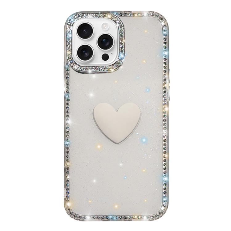 Coque de téléphone Cœur d'amour Double-face en strass Flash IMD, Pour iPhone 16 Pro Max, Pour iPhone 16 Pro, Pour iPhone 16 Plus, Pour iPhone 16, Pour iPhone 15 Pro Max