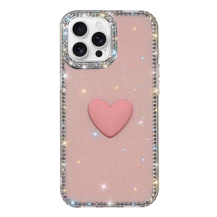 Coque de téléphone Cœur d'amour Double-face en strass Flash IMD, Pour iPhone 16 Pro Max, Pour iPhone 16 Pro, Pour iPhone 16 Plus, Pour iPhone 16, Pour iPhone 15 Pro Max