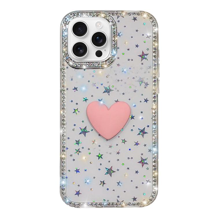 Coque de téléphone Cœur d'amour Double-face en strass Flash IMD, Pour iPhone 16 Pro Max, Pour iPhone 16 Pro, Pour iPhone 16 Plus, Pour iPhone 16, Pour iPhone 15 Pro Max
