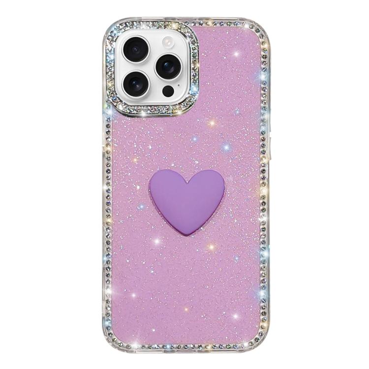 Coque de téléphone Cœur d'amour Double-face en strass Flash IMD, Pour iPhone 16 Pro Max, Pour iPhone 16 Pro, Pour iPhone 16 Plus, Pour iPhone 16, Pour iPhone 15 Pro Max