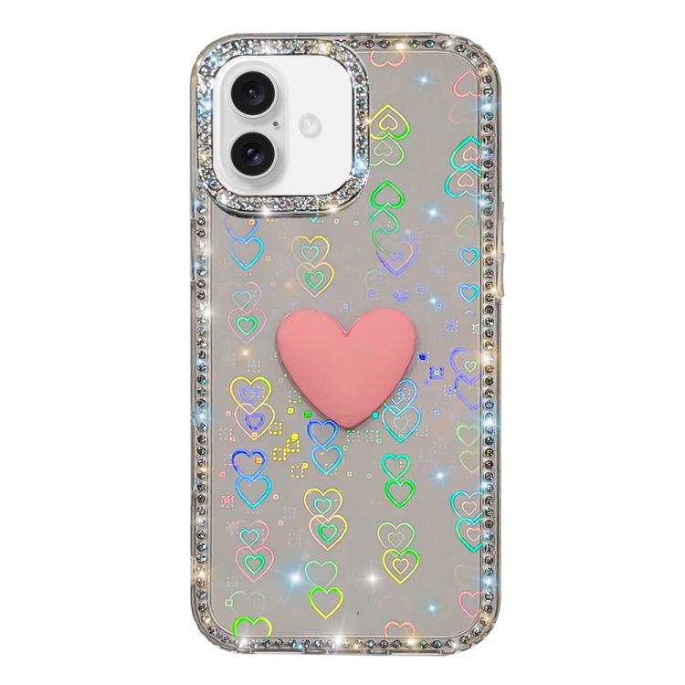 Coque de téléphone Cœur d'amour Double-face en strass Flash IMD, Pour iPhone 16 Pro Max, Pour iPhone 16 Pro, Pour iPhone 16 Plus, Pour iPhone 16, Pour iPhone 15 Pro Max
