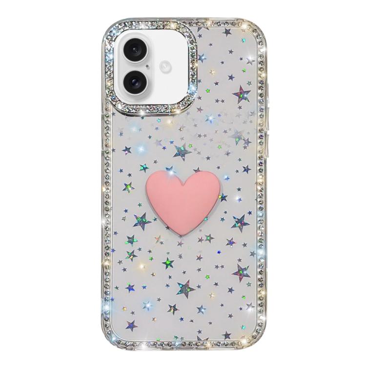 Coque de téléphone Cœur d'amour Double-face en strass Flash IMD, Pour iPhone 16 Pro Max, Pour iPhone 16 Pro, Pour iPhone 16 Plus, Pour iPhone 16, Pour iPhone 15 Pro Max