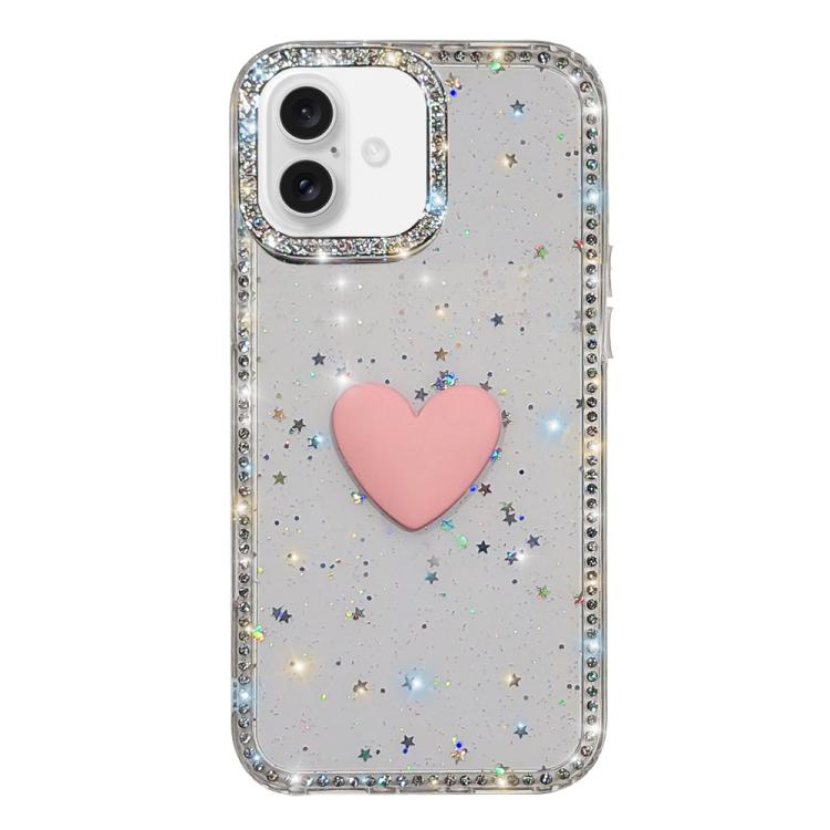 Coque de téléphone Cœur d'amour Double-face en strass Flash IMD, Pour iPhone 16 Pro Max, Pour iPhone 16 Pro, Pour iPhone 16 Plus, Pour iPhone 16, Pour iPhone 15 Pro Max