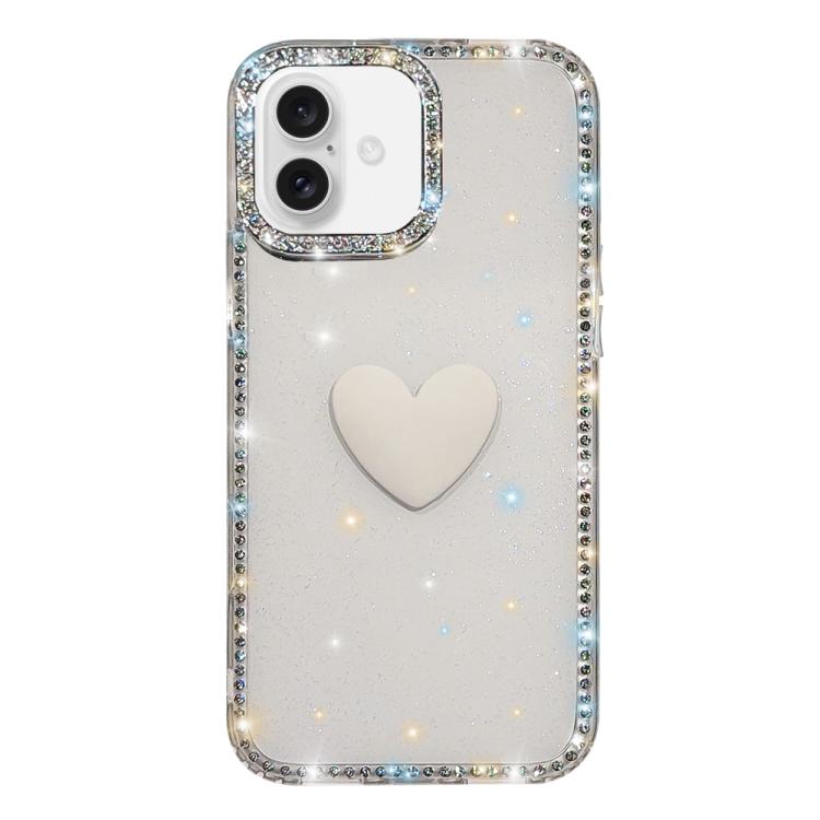 Coque de téléphone Cœur d'amour Double-face en strass Flash IMD, Pour iPhone 16 Pro Max, Pour iPhone 16 Pro, Pour iPhone 16 Plus, Pour iPhone 16, Pour iPhone 15 Pro Max