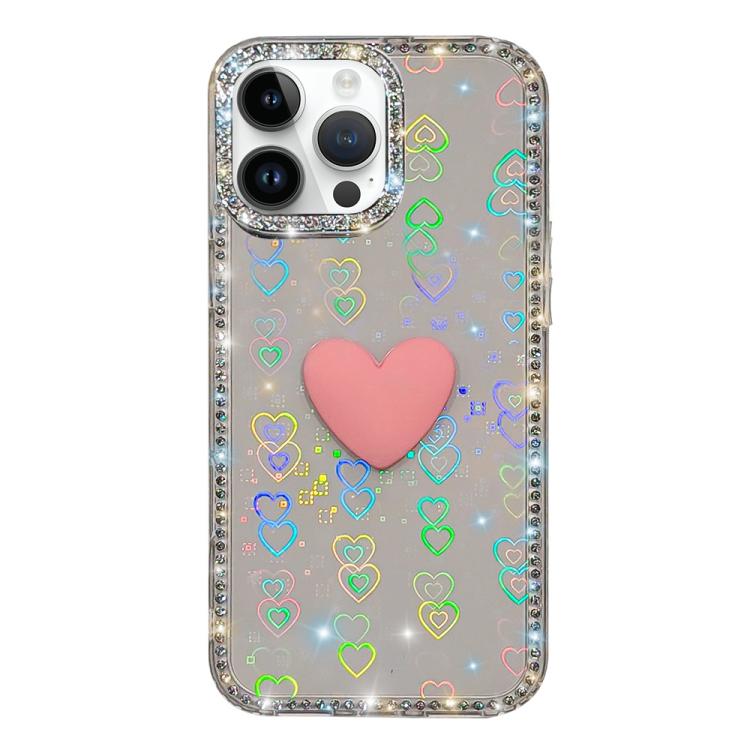 Coque de téléphone Cœur d'amour Double-face en strass Flash IMD, Pour iPhone 16 Pro Max, Pour iPhone 16 Pro, Pour iPhone 16 Plus, Pour iPhone 16, Pour iPhone 15 Pro Max