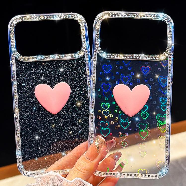 Coque de téléphone Cœur d'amour Double-face en strass Flash IMD, Pour iPhone 17e / 16e, Pour iPhone 17 Pro Max, Pour iPhone 17 Pro, Pour iPhone 17, Pour iPhone Air
